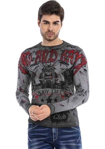 Cipo & Baxx CL455 Boya Baskılı Biker Sweatshirt