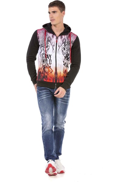 CL458 Taşlı Kapüşonlu Erkek Sweatshirt
