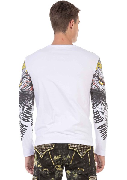 Cipo & Baxx CL488 Beyaz Kartal Baskılı Sweatshirt