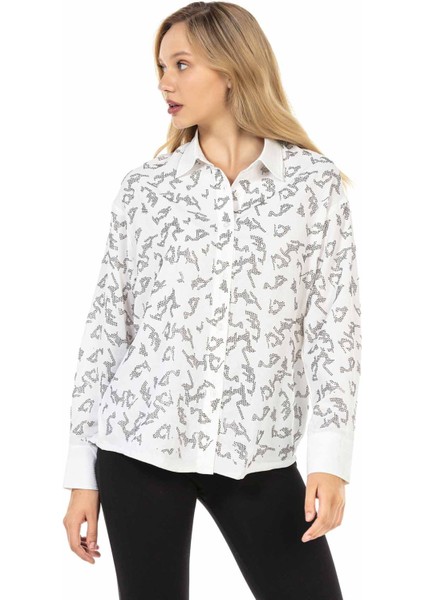 WH120 Taşlı Beyaz Bayan Gömlek fiyatları