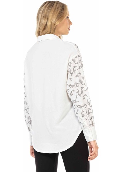 WH120 Taşlı Beyaz Bayan Gömlek modelleri