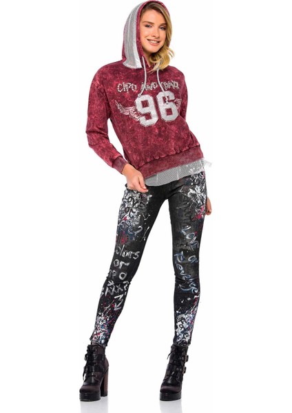 WL207 Taşlı Kapşonlu Tül Detaylı Bayan Sweatshirt indirimleri