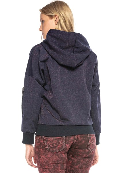 Cipo & Baxx WL246 Kabartmalı Kapşonlu Lacivert Bayan Lacivert Sweatshirt