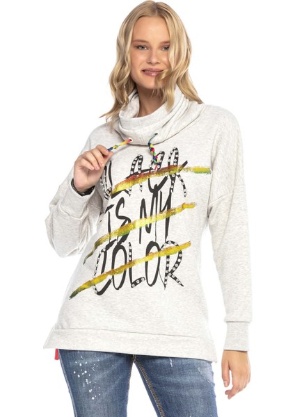 WL242 Şal Yaka Uzun Ekru Sweatshirt modelleri