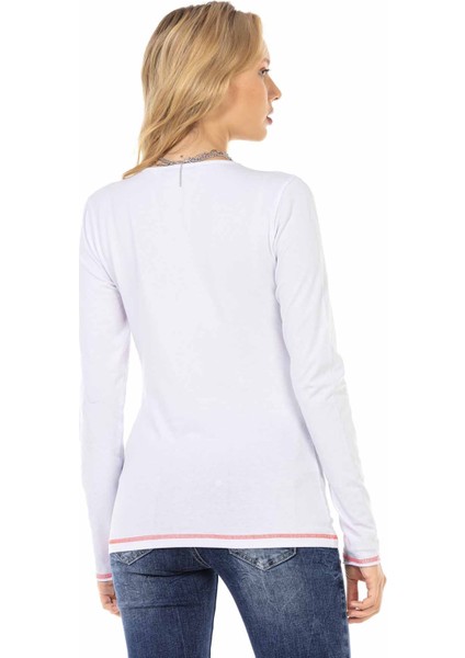 Cipo & Baxx WL285 Taşlı Desenli Beyaz Sweatshirt