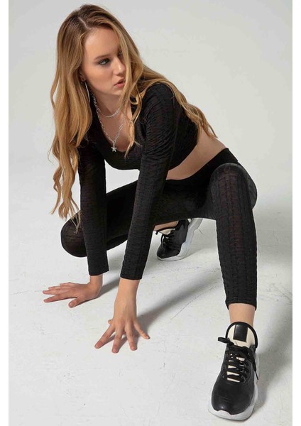 WLR142 Dokulu Body Tayt Siyah Spor Takım fiyatları