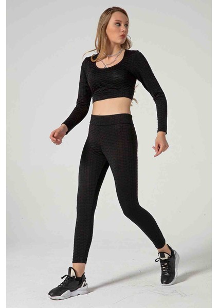 WLR142 Dokulu Body Tayt Siyah Spor Takım modelleri