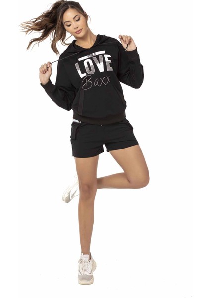 WLK177 Siyah Hoodie Şort Takım
