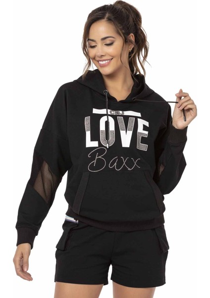 WLK177 Siyah Hoodie Şort Takım
