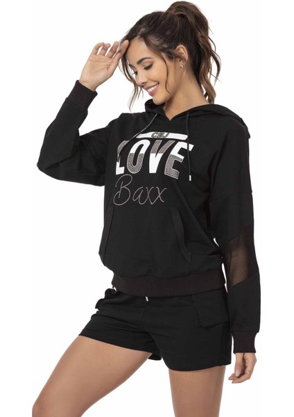 WLK177 Siyah Hoodie Şort Takım