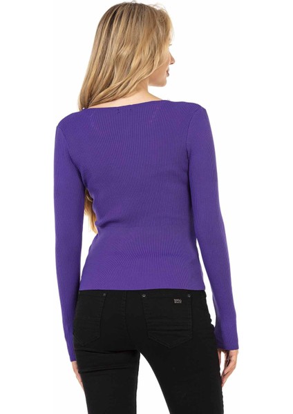 WP207 Boncuklu V Yaka Lila Triko modelleri