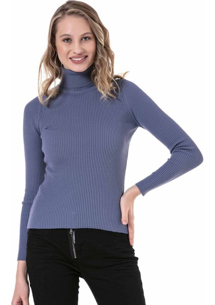 WP227 Indigo Balıkçı Yaka Kazak