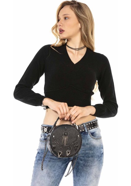 WP233 Crop Top Siyah Triko