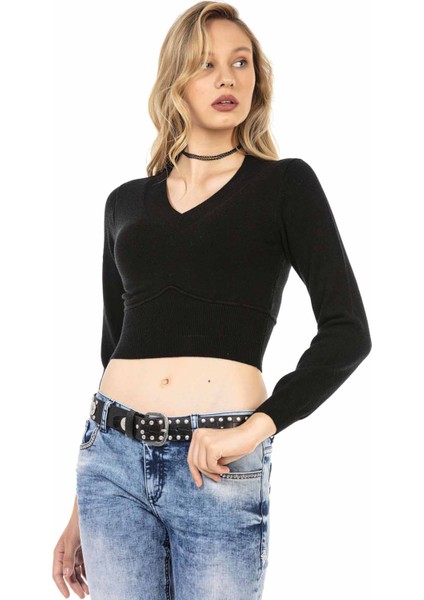 WP233 Crop Top Siyah Triko