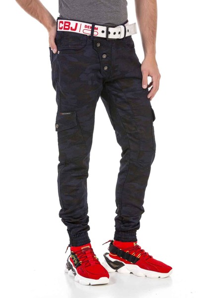 CD690 Mavi Kamuflaj Lastik Paça Kargo Pantolon
