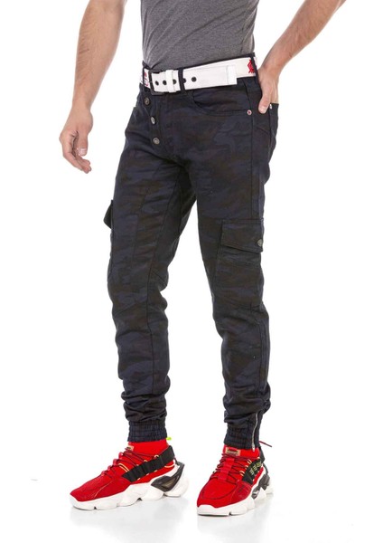 CD690 Mavi Kamuflaj Lastik Paça Kargo Pantolon