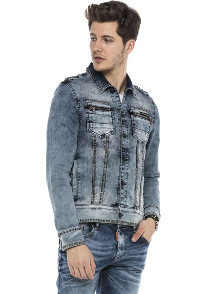 CJ250 Street Fashion Metal Çivili Slim Mavi Kot Ceket modelleri
