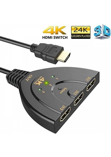 4K Hdmi Çoklayıcı Görüntü Aktarım Kablo Çoklayıcı 3 Port Hdmı Çoklayıcı Full Hd HDMI Switch