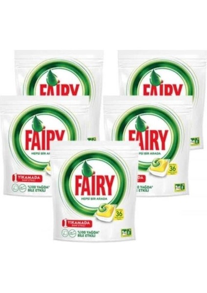 Hepsi Bir Arada Limon 36 Yıkama Makine Kapsülü x5