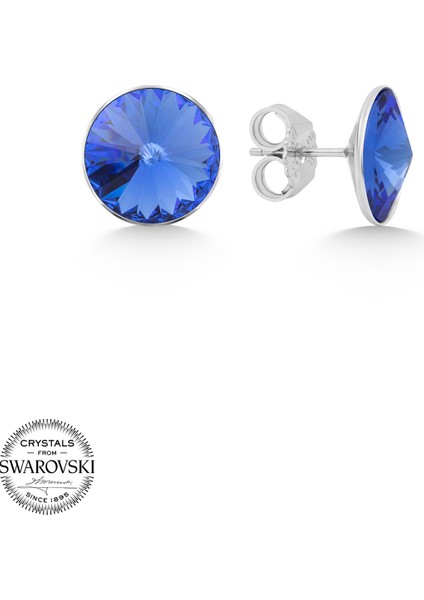 Union Swarovski Crystal Kadın Sapphire Taşlı 12MM Çivili Gümüş Küpe fiyatları