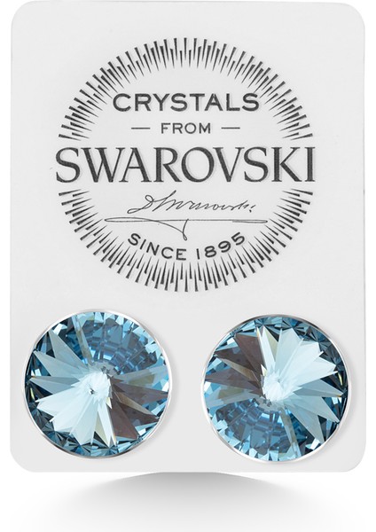 Union Swarovski Crystal Kadın Aquamarine Taşlı 12MM Çivili Gümüş Küpe