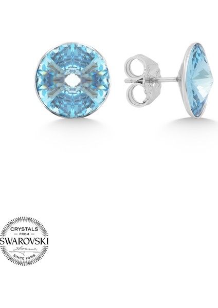 Union Swarovski Crystal Kadın Aquamarine Taşlı 12MM Çivili Gümüş Küpe