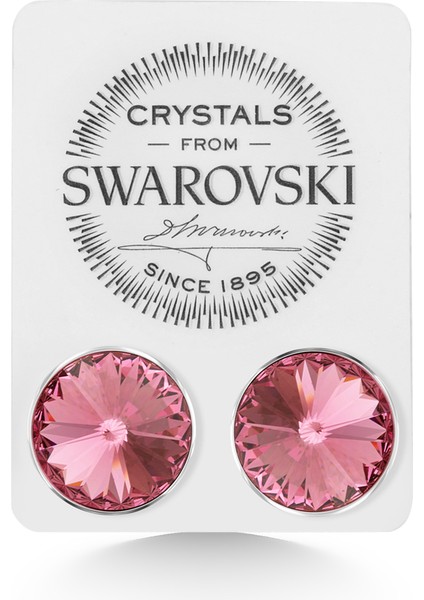 Union Swarovski Crystal Kadın Rose Taşlı 12MM Çivili Gümüş Küpe