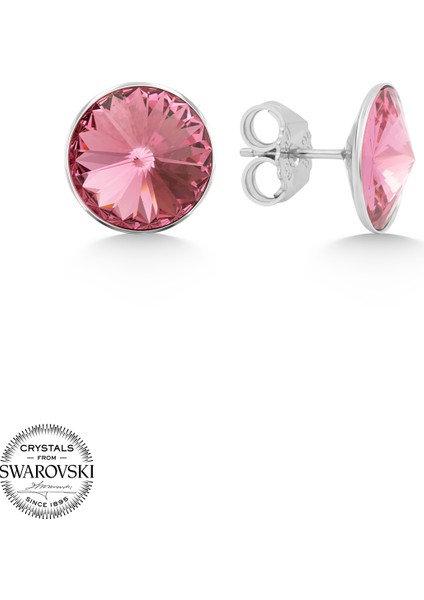 Union Swarovski Crystal Kadın Rose Taşlı 12MM Çivili Gümüş Küpe