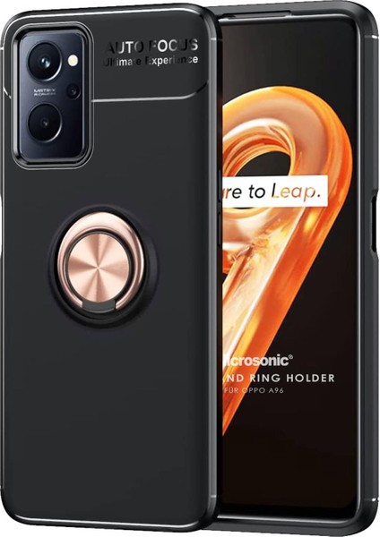 Oppo A96 4g Kılıf Kickstand Ring Holder Siyah Rose
