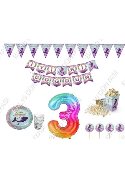 Deniz Kızı Konsept Doğum Günü Süsleme Seti 3 Yaş