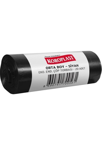 Çöp Torbası Eko Endüstriyel Orta Boy 54 cm x 60 cm Siyah Tek Rulo