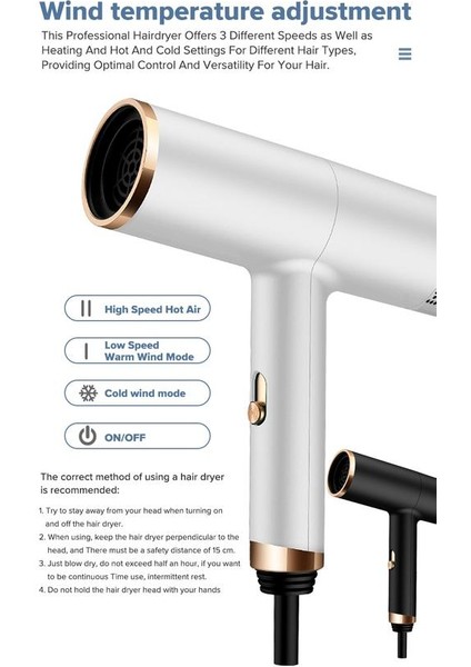 Negatif Iyonlar Saç Kurutma Makinesi Sıcak ve Soğuk Rüzgar 3 Hız Difüzyon Meme Sıcaklık Ayarı Saç Kurutma Makinesi (Yurt Dışından)