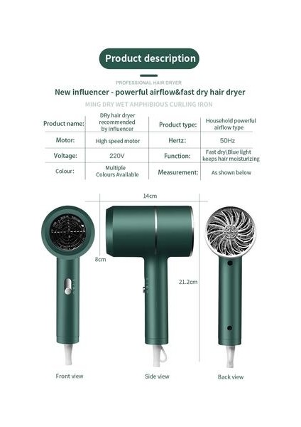 Saç Kurutma Makinesi Isıtma ve Soğutma Ev 2000 W Yüksek Güçlü Hava Saç Kurutma Makineleri (Yurt Dışından)