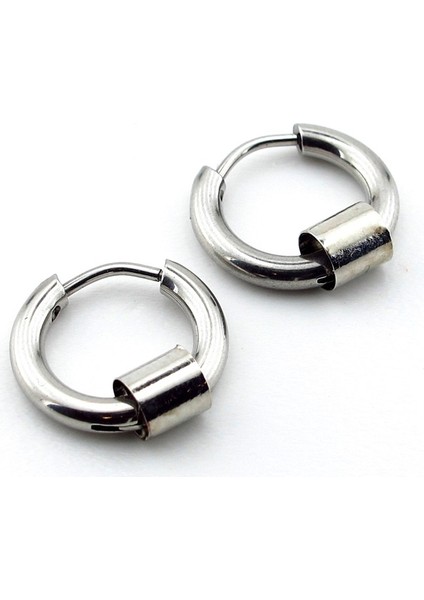 Silindir Halkalı Gümüş Renk Çelik Erkek Halka Küpe E983