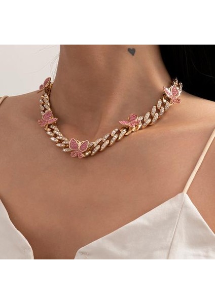 Punk Lüks Kristal Kelebek Kpop Rhinestone Miami Küba Zincir Kolye (Yurt Dışından)