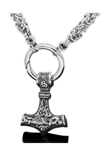 Erkekler Paslanmaz Çelik Kurt Kafa Norse Viking Muska Thor Çekiç Kolye (Yurt Dışından)