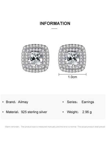 925 Ayar Gümüş Klasik Fashionc Kare Charm Dazzling Cz Saplama Küpe (Yurt Dışından)