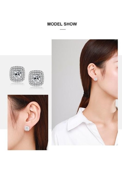 925 Ayar Gümüş Klasik Fashionc Kare Charm Dazzling Cz Saplama Küpe (Yurt Dışından)