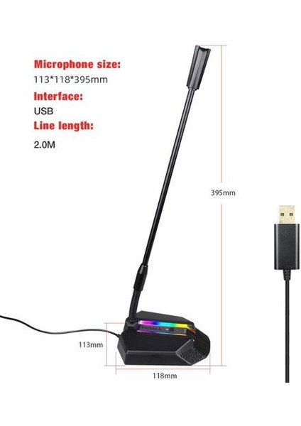 Pc USB Mikrofon Rgb Işık Yayan 360 Derece Ücretsiz Disk Hd Ses Kartı Gürültü Azaltma Kayıpsız Alıcı Mikrofonlar (Yurt Dışından)