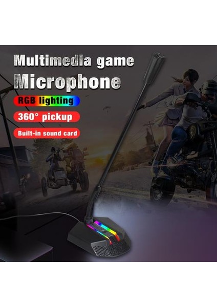 Pc USB Mikrofon Rgb Işık Yayan 360 Derece Ücretsiz Disk Hd Ses Kartı Gürültü Azaltma Kayıpsız Alıcı Mikrofonlar (Yurt Dışından)