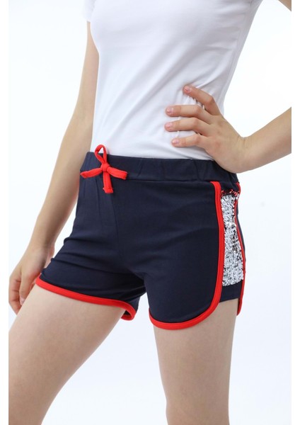 Toontoy Kız Çocuk Beli Lastikli Iki Yanı Çevirmeli Pullu Şort