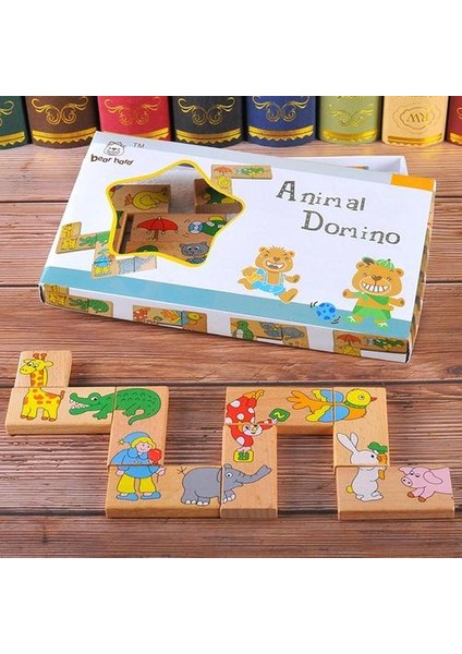 15 Adet / Ahşap Hayvan Domino Set Çocuk Bulmaca Hayvan Domino Bulmaca Güvenli ve Dayanıklı Oyuncak (Yurt Dışından)