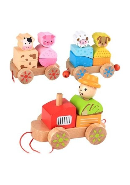 3 Adet / Takım Ahşap Çocuk Çiftlik Hayvanları Istifleme Tren Küçük Çekme Trenler Bebek Erken Çocukluk Push El Tasma Bebek Oyuncakları | Diecasts oyuncak Araçlar (Yurt Dışından)