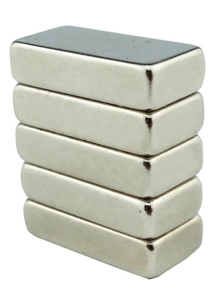 Güçlü Neodyum Mıknatıs 20 mm x 10 mm x 5 mm Dikdörtgen | 10-15 kg Güç | Nikel Kaplı | (2 Adet)
