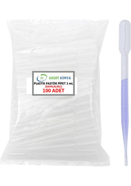 Plastik Pastör Pipet 3 ml Damlalık 100 Ad/pk