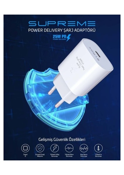 PD25B 25W Pd 3A Type-C Çıkışlı Şarj Adaptörü (Başlık) Beyaz modelleri