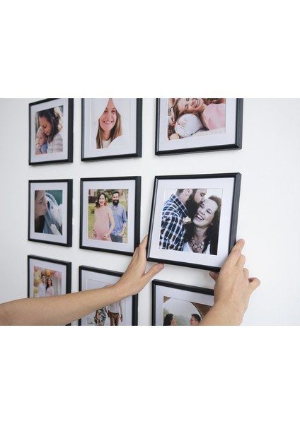 Kişiye Özel 3'lü Duvara Yapıştırılabilir Dekoratif Kare Siyah Renk Fotoğraf Çerçeve Seti