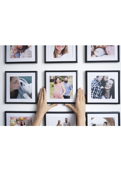 Kişiye Özel 3'lü Duvara Yapıştırılabilir Dekoratif Kare Siyah Renk Fotoğraf Çerçeve Seti