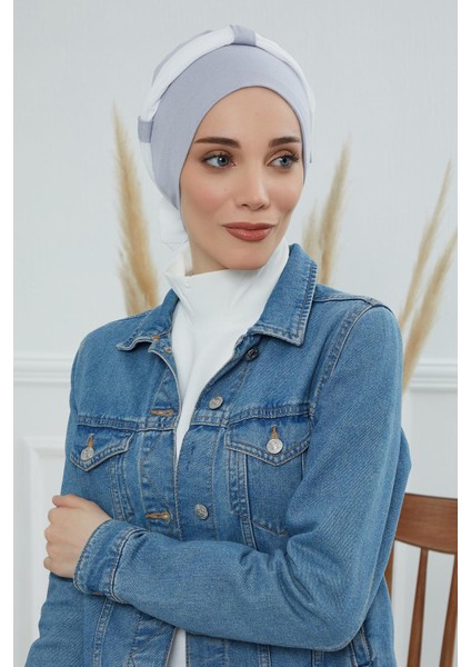 Ayşe Tasarım Şifon Kuşaklı Penye Bone,krem - Kahverengi,b-24