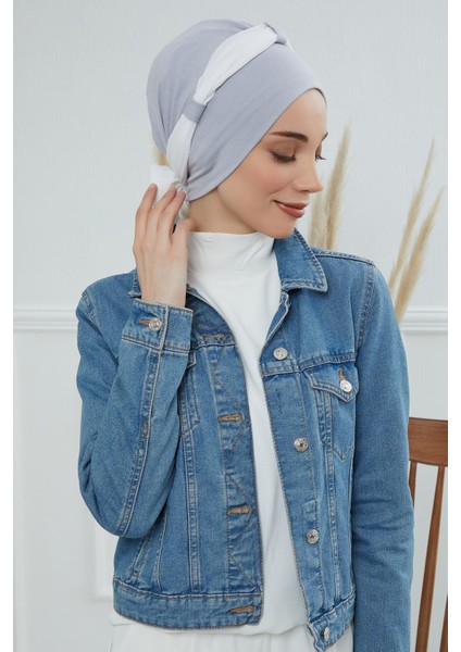 Ayşe Tasarım Şifon Kuşaklı Penye Bone,krem - Kahverengi,b-24
